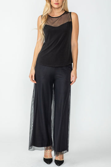 Black Mesh Shoulder Sleeveless Top